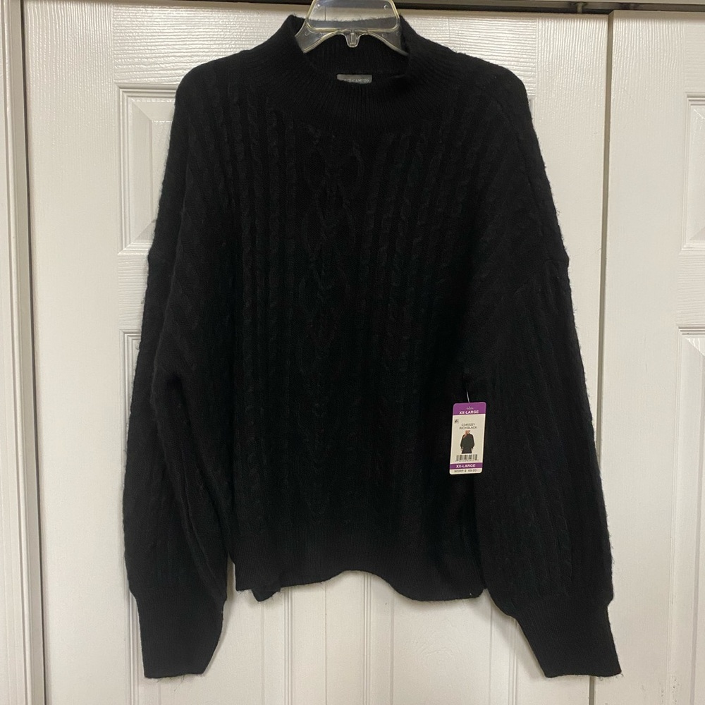 Vince Camuto Womens Mock Neck Cable Knit Sweater Relaxed Fit Size XXL-Rich Black